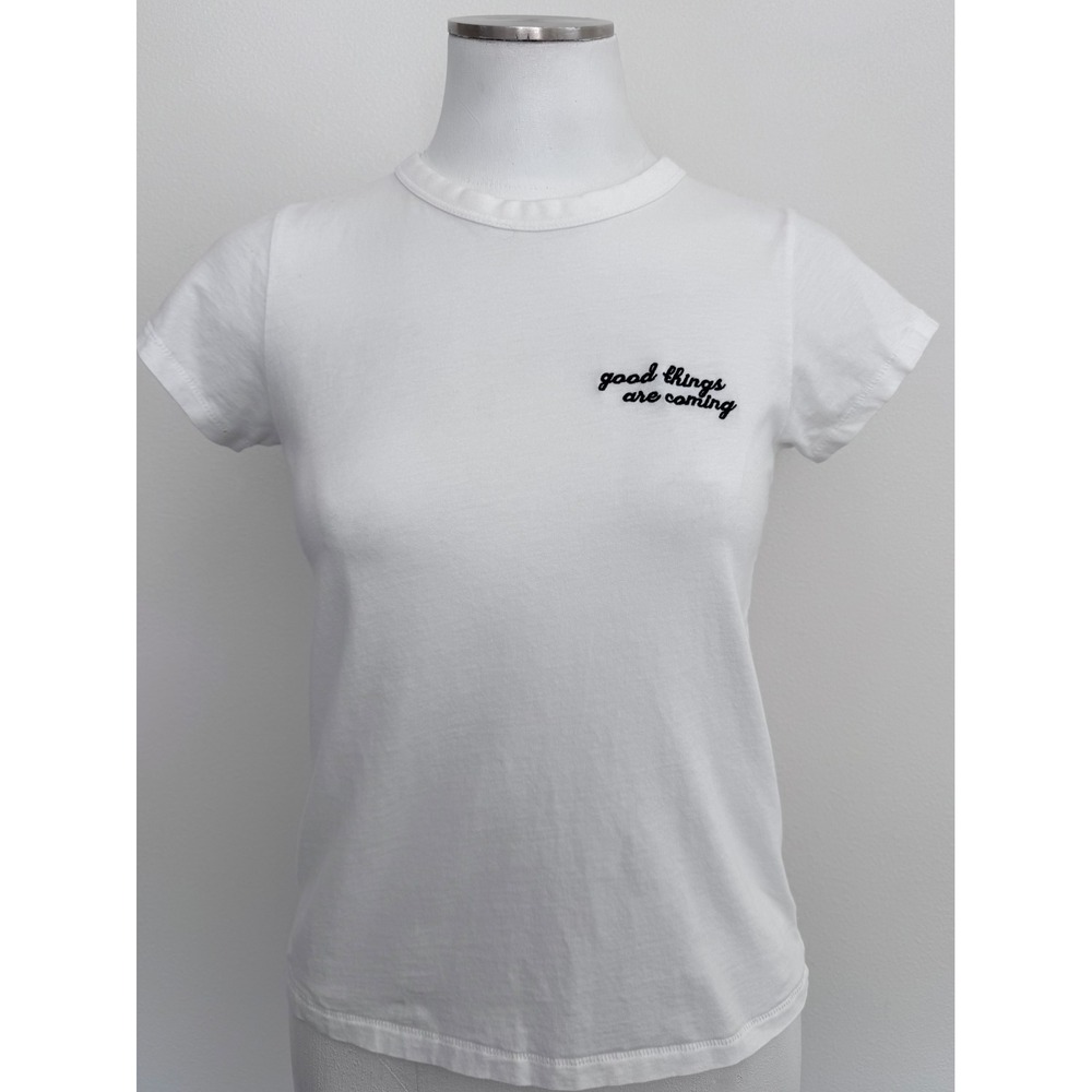 Rag & Bone White Organic Cotton Good Things Are Coming Embroidered Baby Tee S/P